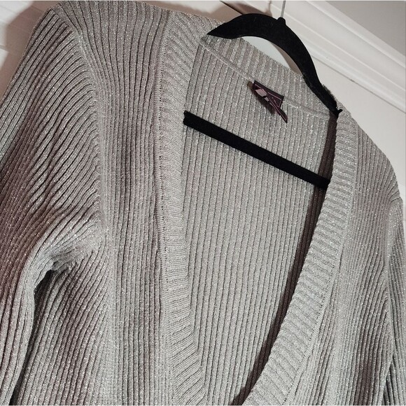 Babe & Co Silver Sparkle Low Cut V Neck Ribbed Sweater - Picture 2 of 4